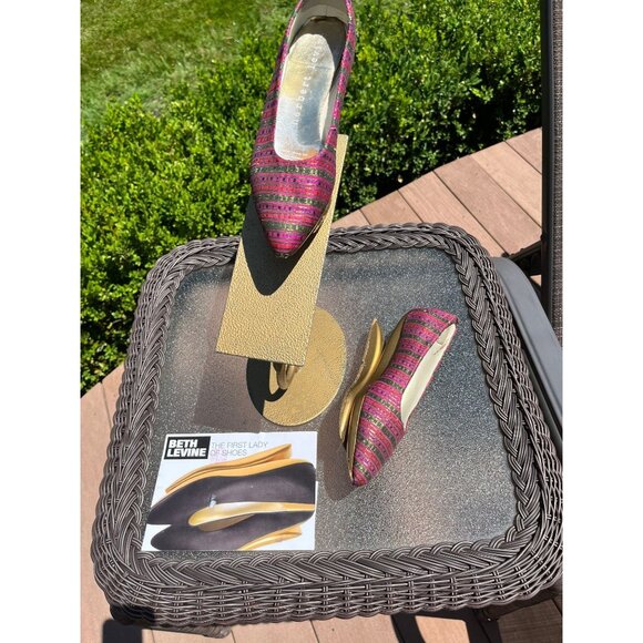 Vtg Herbert Levine KABUKI Shoes Beth Levine 60s Fine Silk Intricate Purple 4 1/2 - Picture 1 of 10